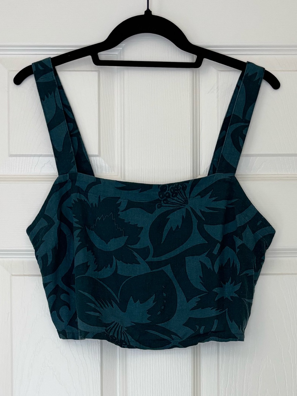 Madewell Linen Blend Abbie Floral Crop Top with Smocked Back